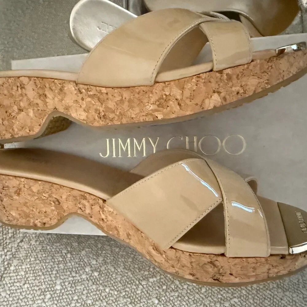Jimmy Choo Panna wedges w gold tip 39 US 8.5 - Picture 7 of 7